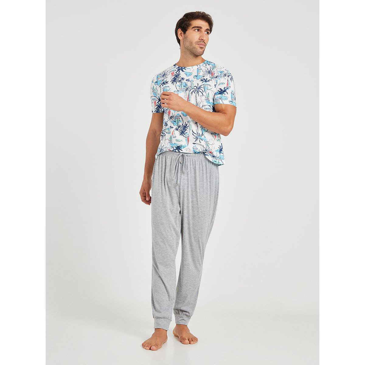 Styli Palm AOP T-shirt and Solid Elastic Waist Cuffed Jogger Set-men-clothing-nightwear-sets-image-5