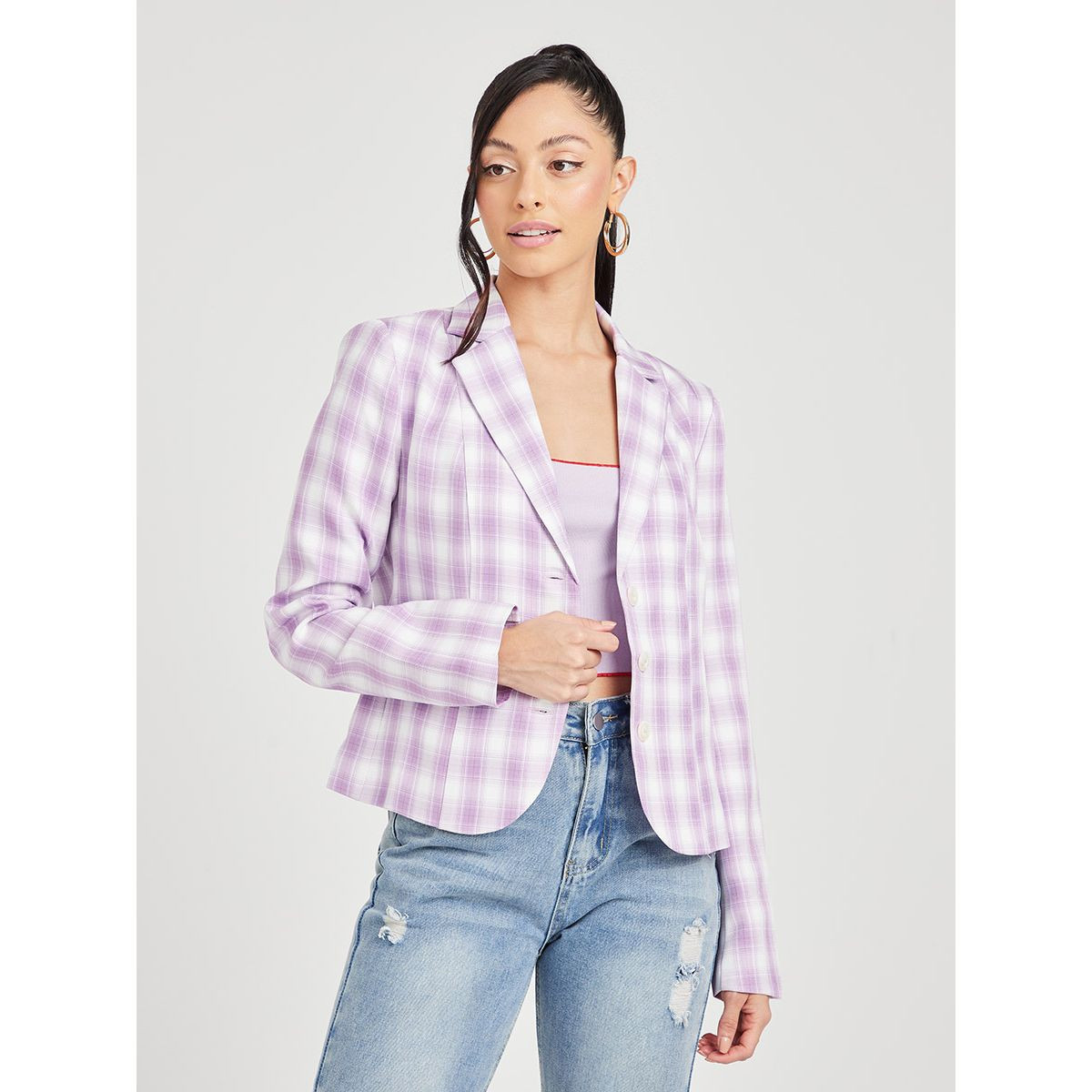 Styli Long Sleeves Checked Plaid Woven Blazer with Button Closure-women-clothing-coatsandjackets-blazers-image-5