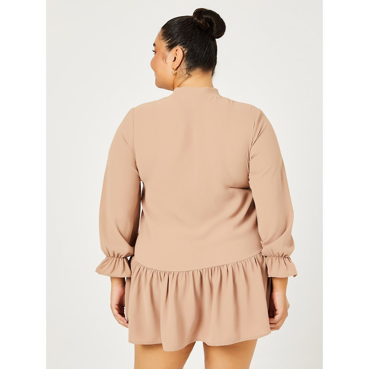 Styli Plus Long Sleeves Tie Neck Mini Dress-women-clothing-dresses-image-4