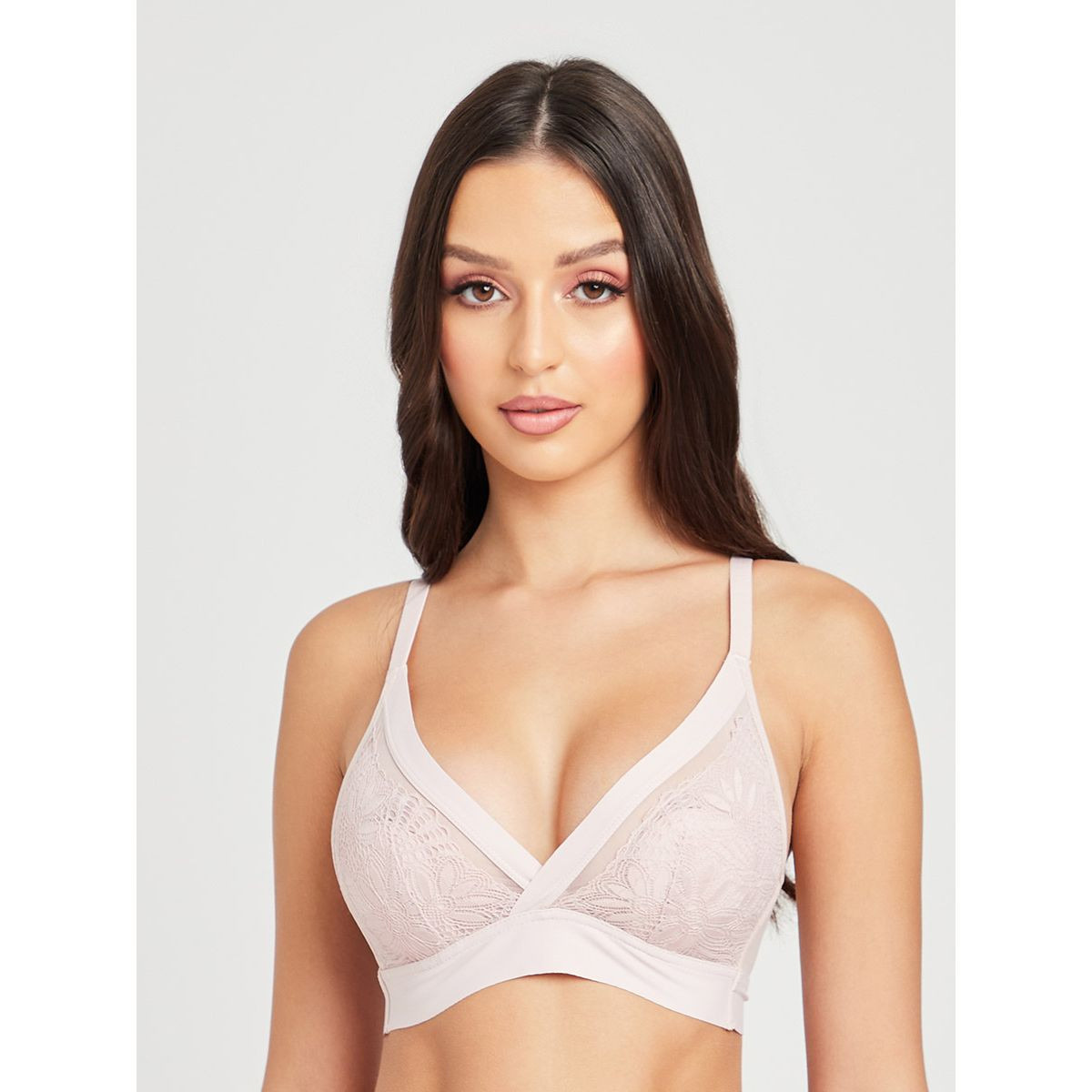 Styli Padded Non Wired High Apex Lace Broad Brand Finish Plunge Bra-women-clothing-lingerie-bras-image-1