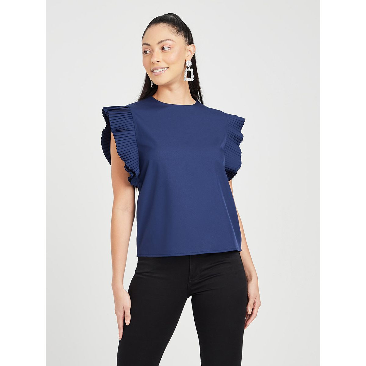 Styli Pleated Sleeves Round Neck Top-women-clothing-shirtsandblouses-blouses-image-3