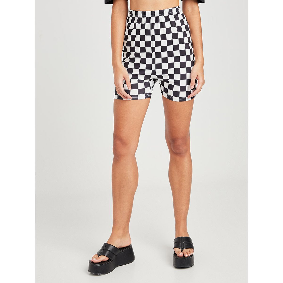 Black and white check cycling shorts online