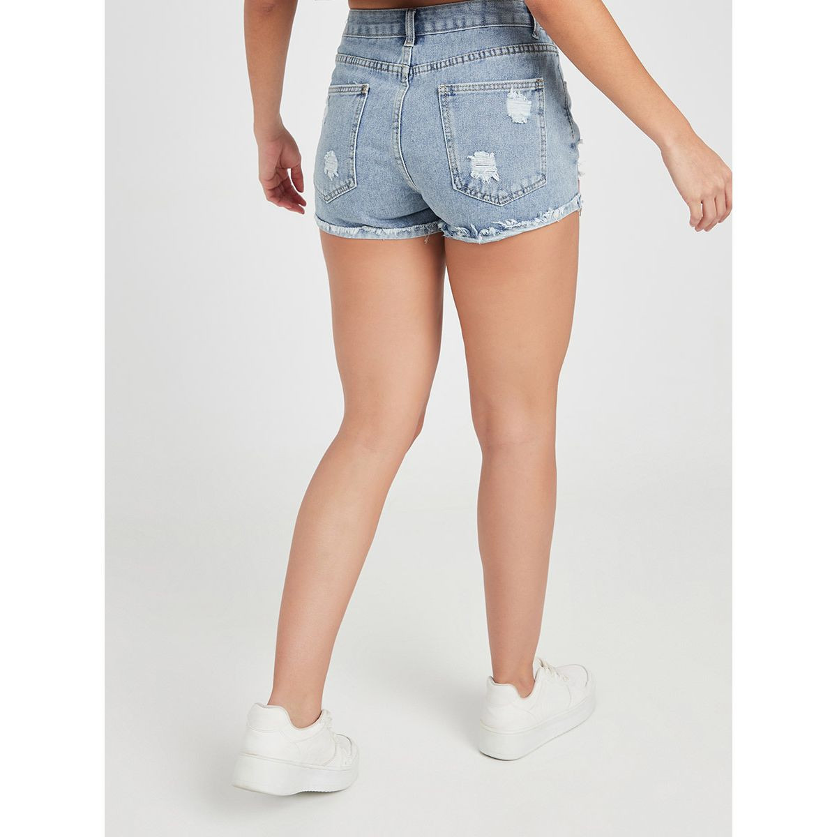 Styli Frayed Edge Distress Denim Shorts with Belt Loops-women-clothing-shorts-image-4