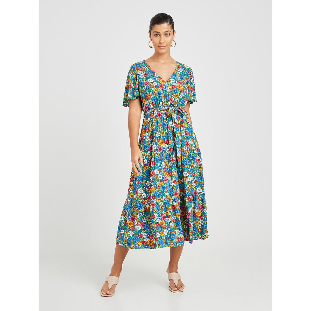 فستان ميدي باكمام قصيرة من ستايلي-women-clothing-dresses-image-1