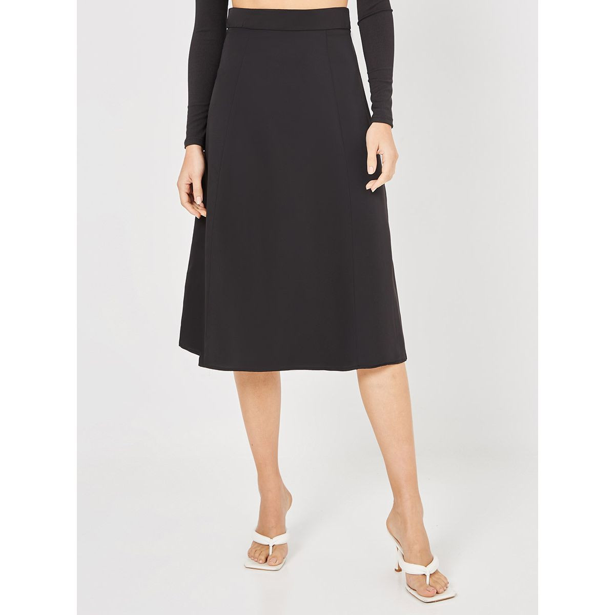 Styli Woven A-Line Midi Skirt with Zip Closure-women-clothing-skirts-image-1