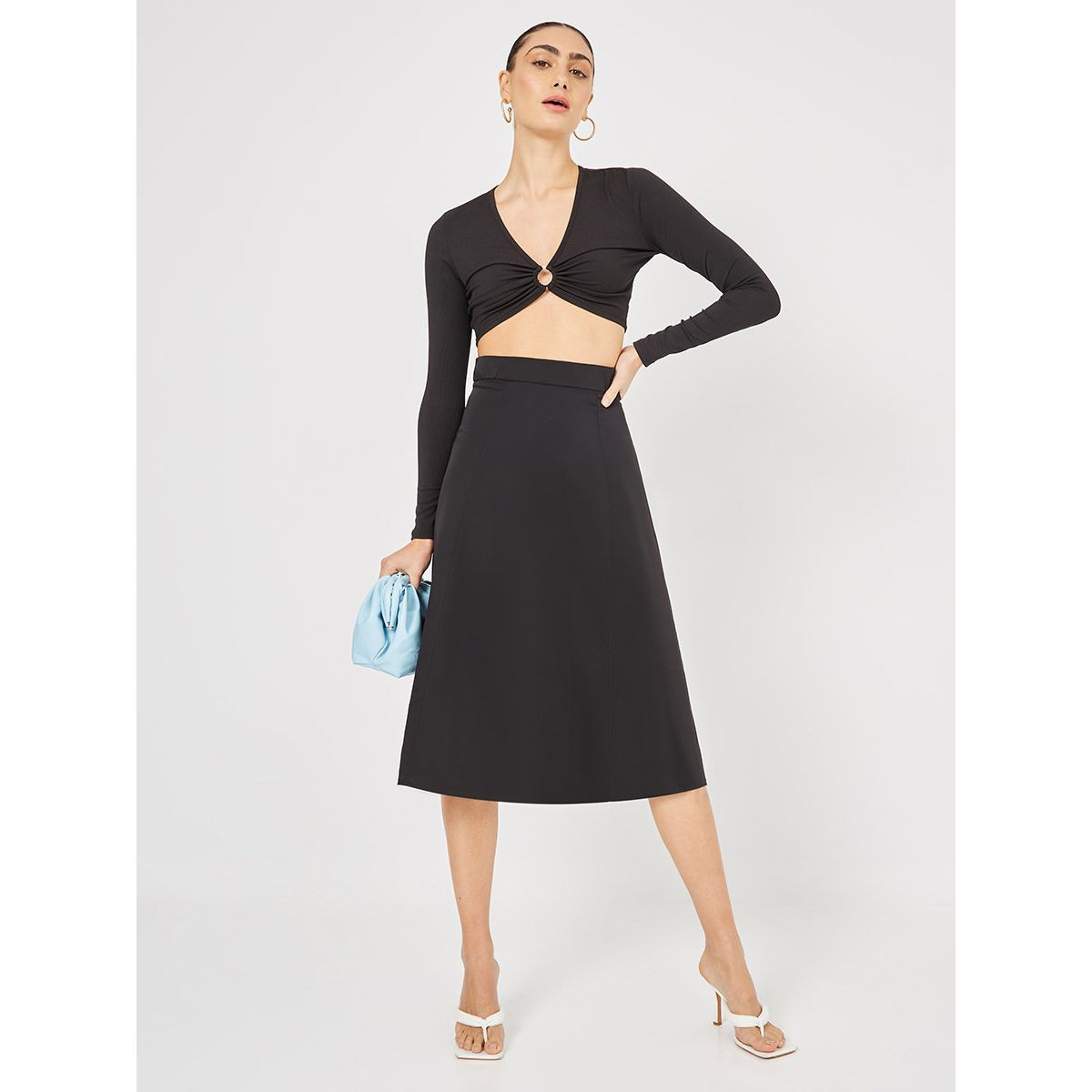 Styli Woven A-Line Midi Skirt with Zip Closure-women-clothing-skirts-image-2
