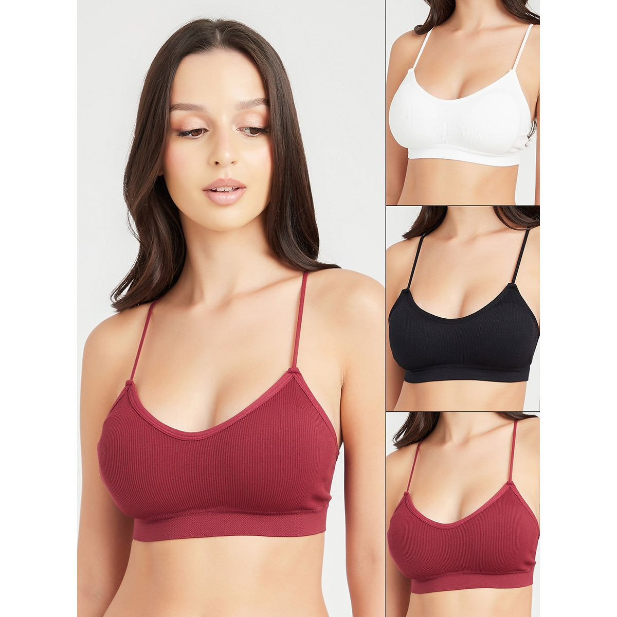 Styli Pack of 3 - Padded Non Wired Strappy Plunge Slip On Crop Top-women-clothing-lingerie-bras-image-1