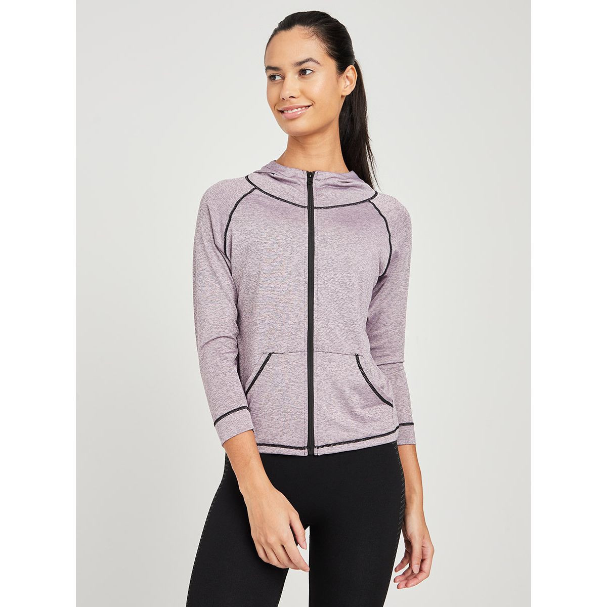 Styli Contrast Stitch Detail Zip Up Active Hoodie-sports-women-clothing-tshirtsandvests-image-2