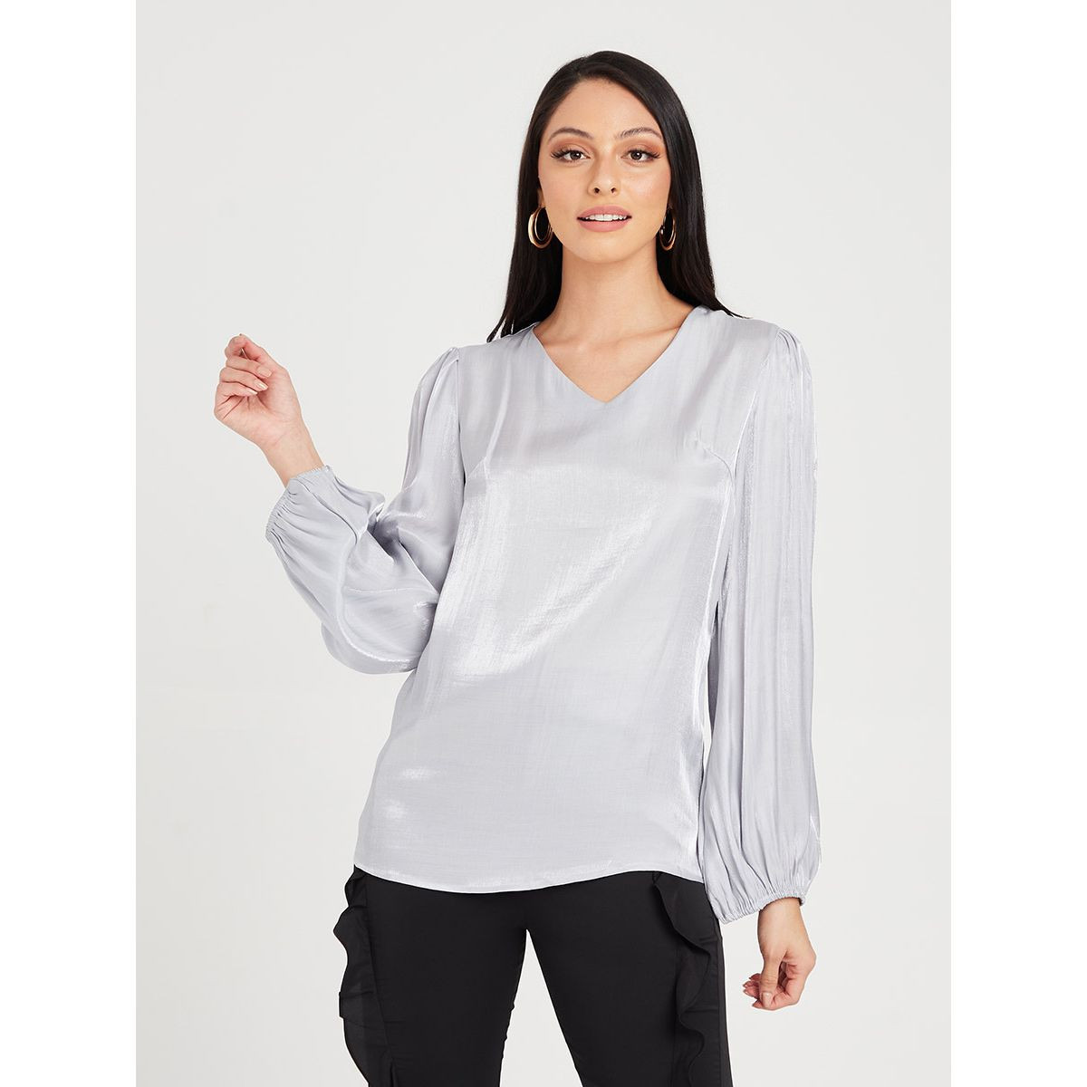 بلوزة طويلة باكمام بالون من ستايلي-women-clothing-shirtsandblouses-blouses-image-3