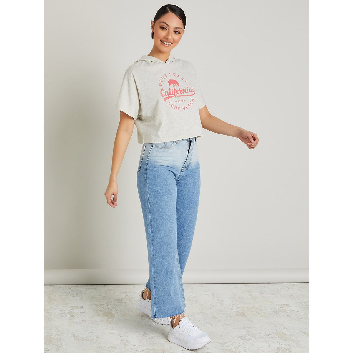 Styli Short Sleeves California Print Boxy Crop T-shirt with Hood-women-clothing-tshirts-image-2