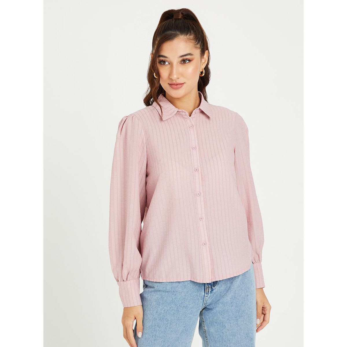 Styli Long Volume Sleeves Striped Boxy Fit Shirt with Button Closure-women-clothing-shirtsandblouses-blouses-image-3