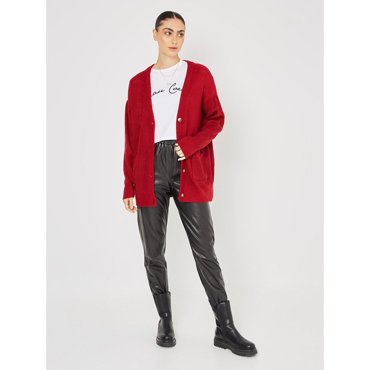 Styli Longline Chunky Knitted Button Down Cardigan-women-winterwear-cardigansandjumpers-cardigans-image-2