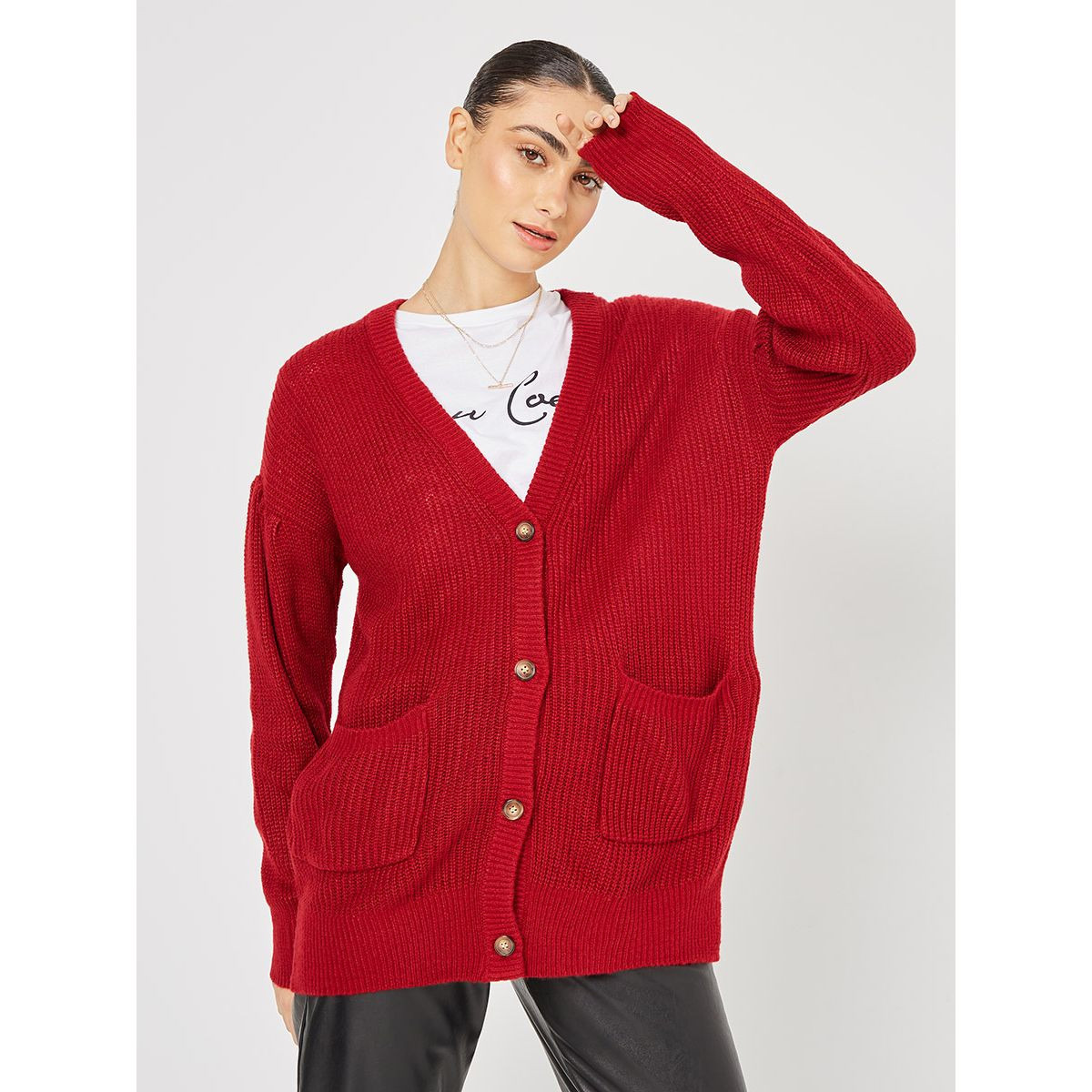 Styli Longline Chunky Knitted Button Down Cardigan-women-winterwear-cardigansandjumpers-cardigans-image-3