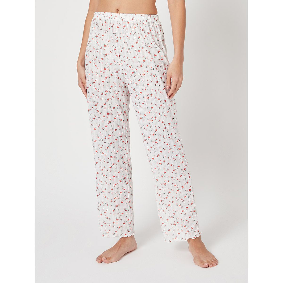 Styli Ditsy Floral Rib Button Up Lettuce Hem Top and Trouser Set-women-clothing-nightwear-pyjamas-longsets-image-4