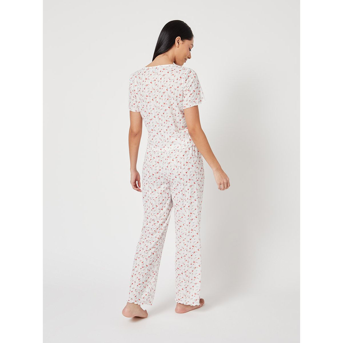 Styli Ditsy Floral Rib Button Up Lettuce Hem Top and Trouser Set-women-clothing-nightwear-pyjamas-longsets-image-5