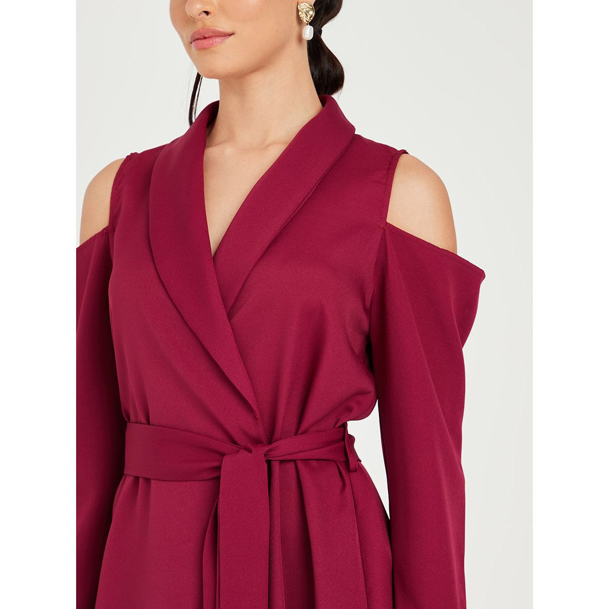 Styli Cold Shoulder Wrap Blazer Mini Dress with Tie Belt-women-clothing-dresses-image-3