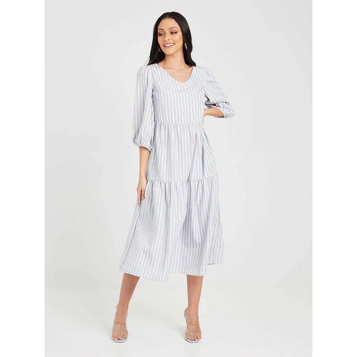 فستان ميدي مزين بكسرات من ستايلي-women-clothing-dresses-image-1