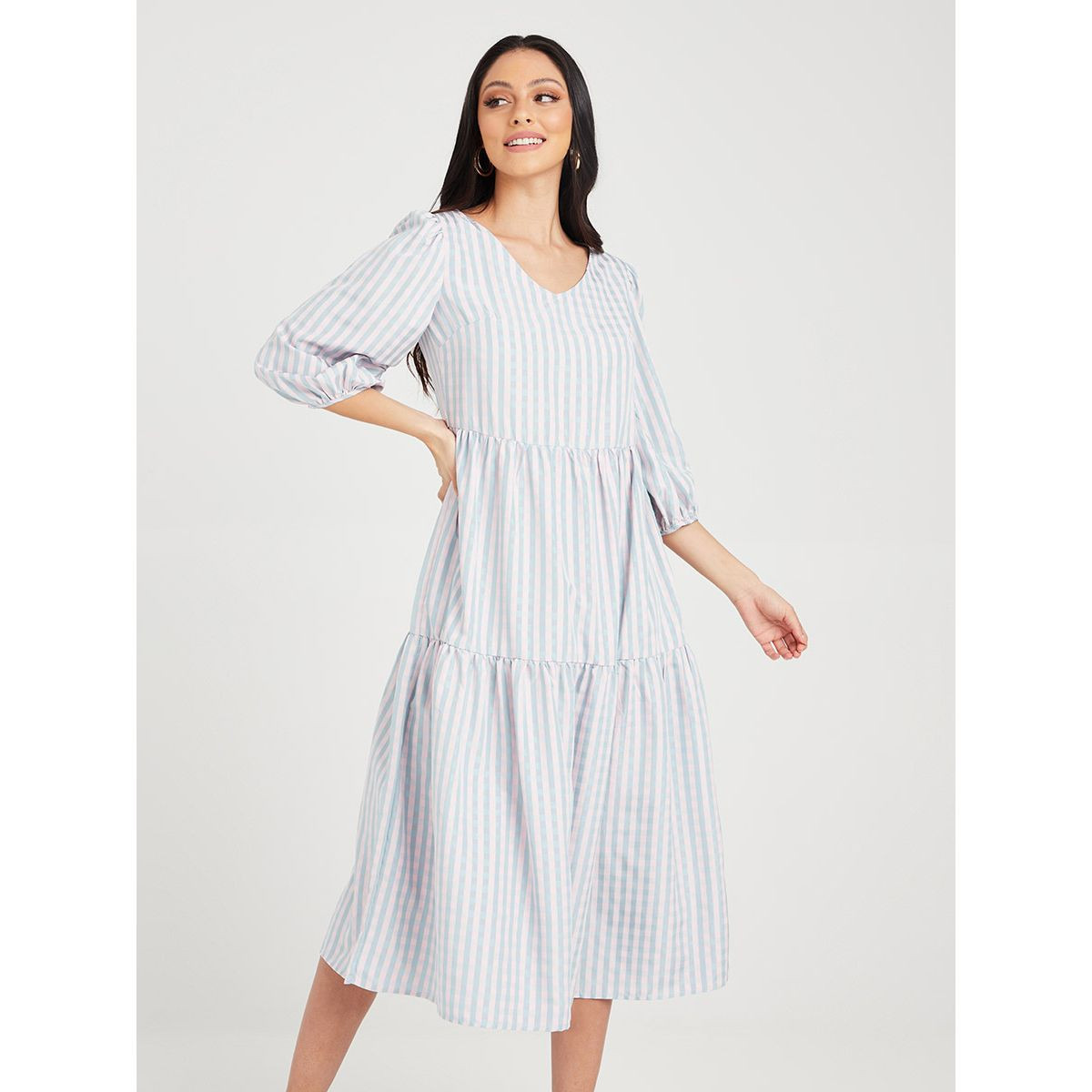 فستان ميدي مزين بكسرات من ستايلي-women-clothing-dresses-image-2
