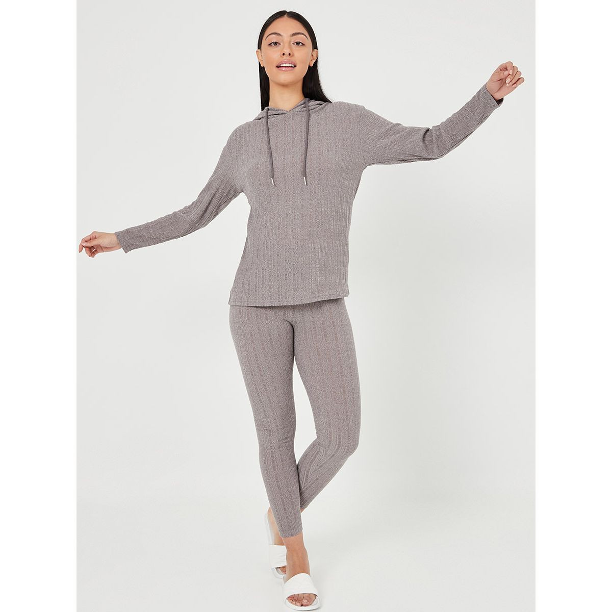 Styli Textured Wide Rib Hoodie and Leggings Lounge Set-women-clothing-nightwear-pyjamas-longsets-image-1