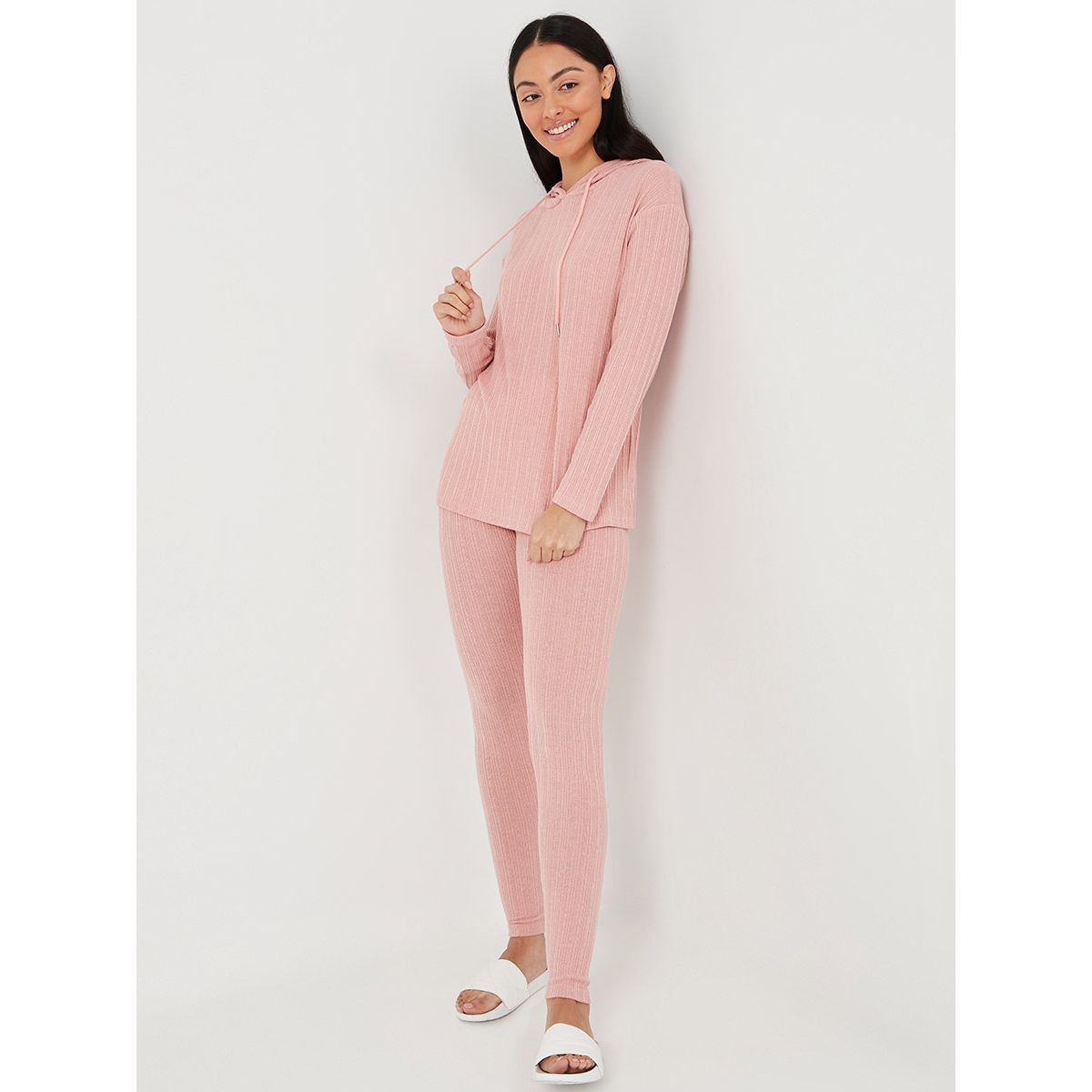 Styli Textured Wide Rib Hoodie and Leggings Lounge Set-women-clothing-nightwear-pyjamas-longsets-image-1