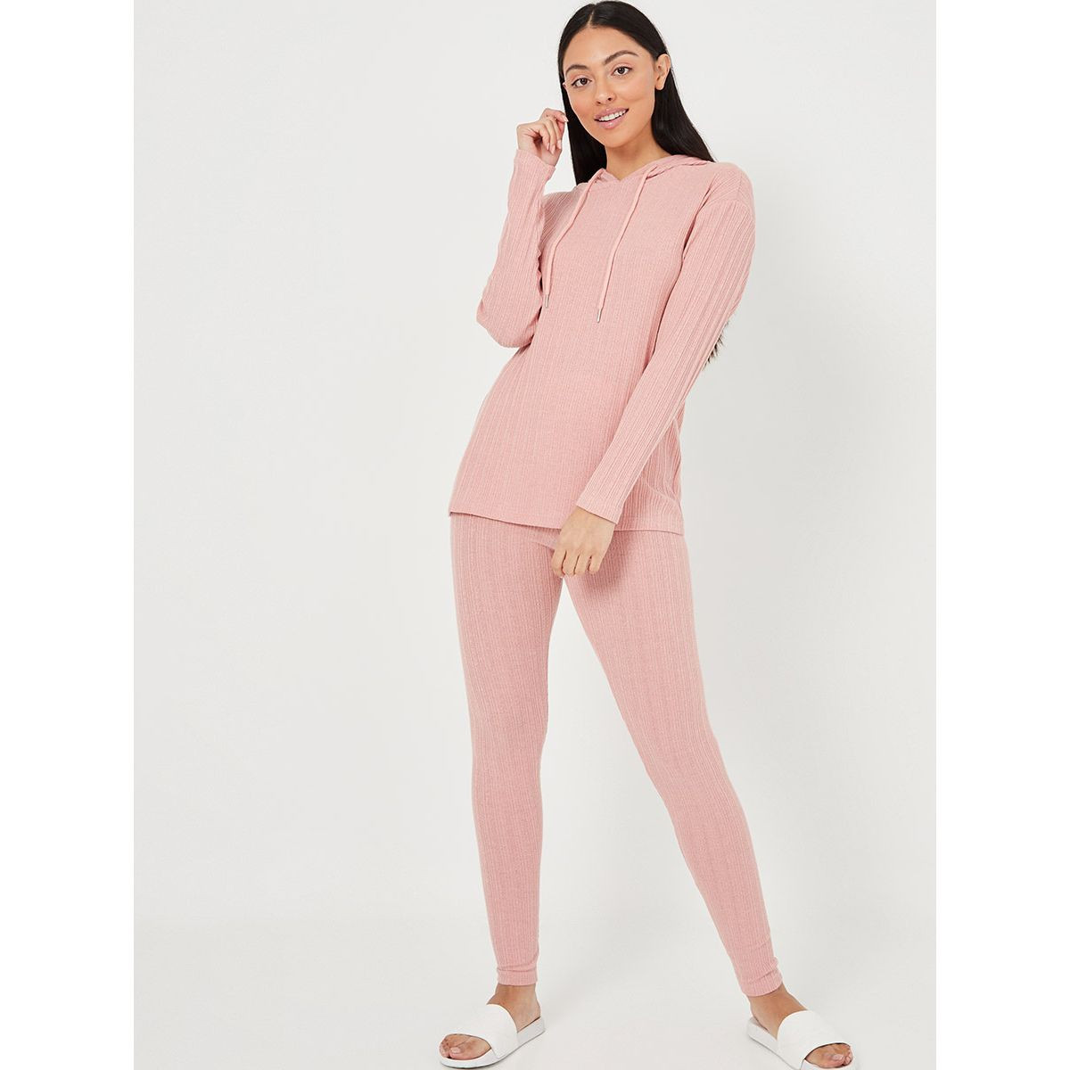 Styli Textured Wide Rib Hoodie and Leggings Lounge Set-women-clothing-nightwear-pyjamas-longsets-image-3