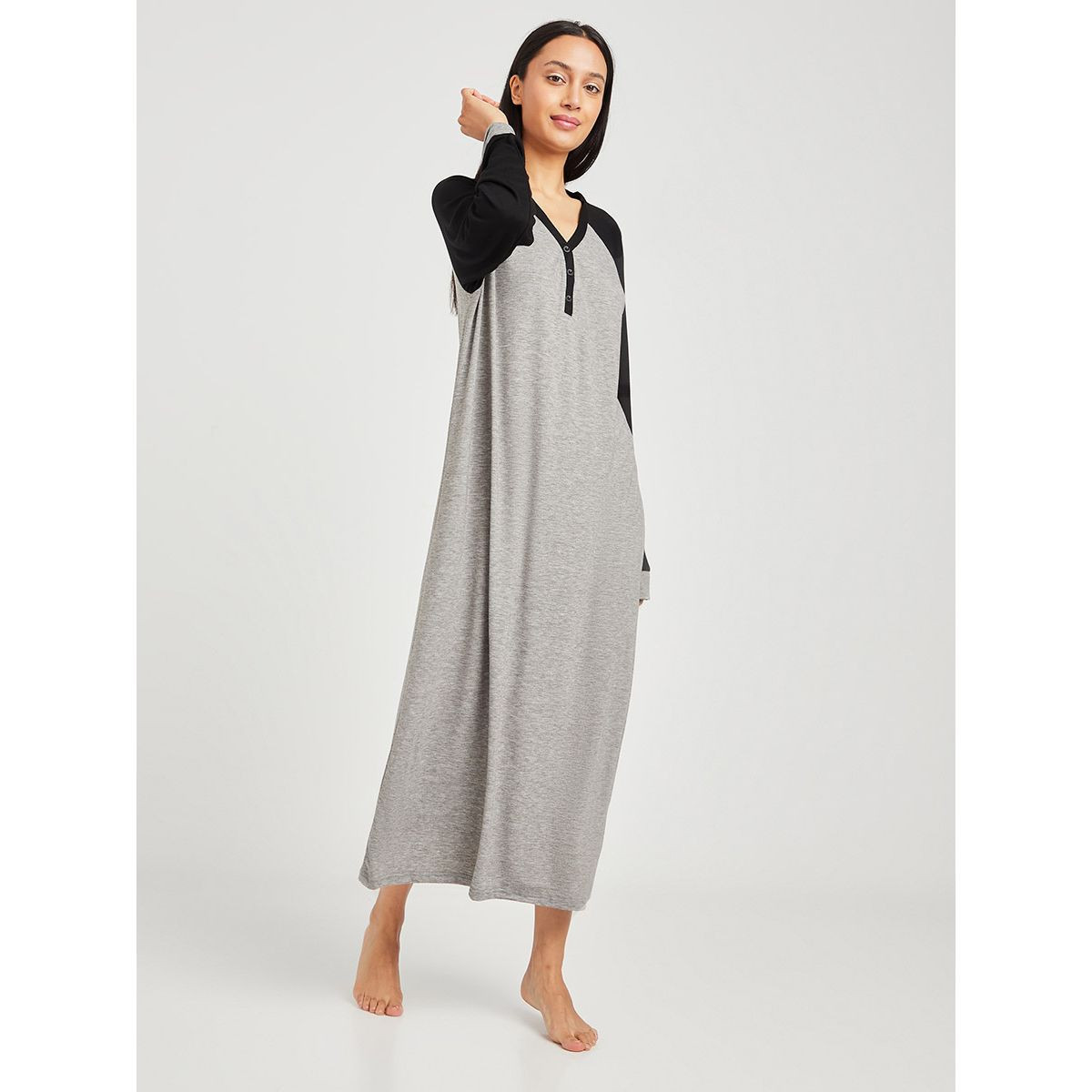 فستان طويل باكمام ريجلان من ستايلي-women-clothing-nightwear-nighties-image-1