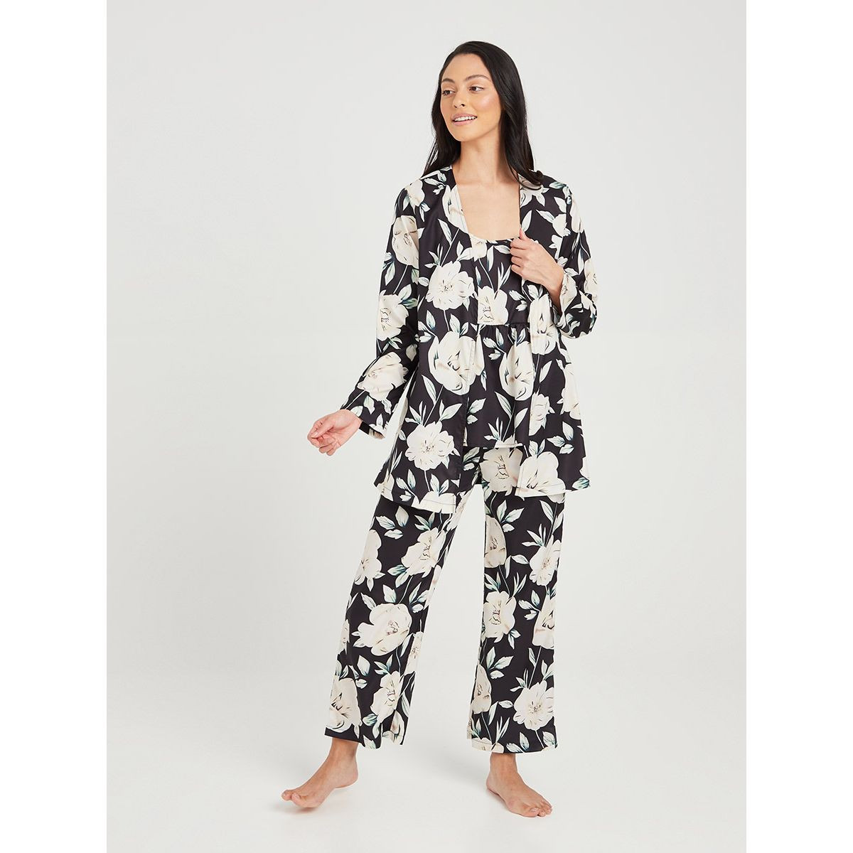 Styli Pack of 3 - Floral Cami Trouser and Robe Set-women-clothing-nightwear-pyjamas-longsets-image-1