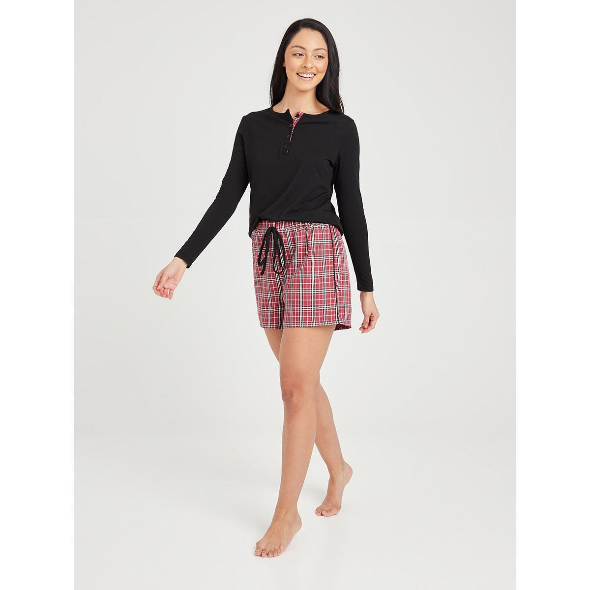 طقم من ( بلوزة باكمام طويلة + شورت ) من ستايلي-women-clothing-nightwear-pyjamas-longsets-image-2