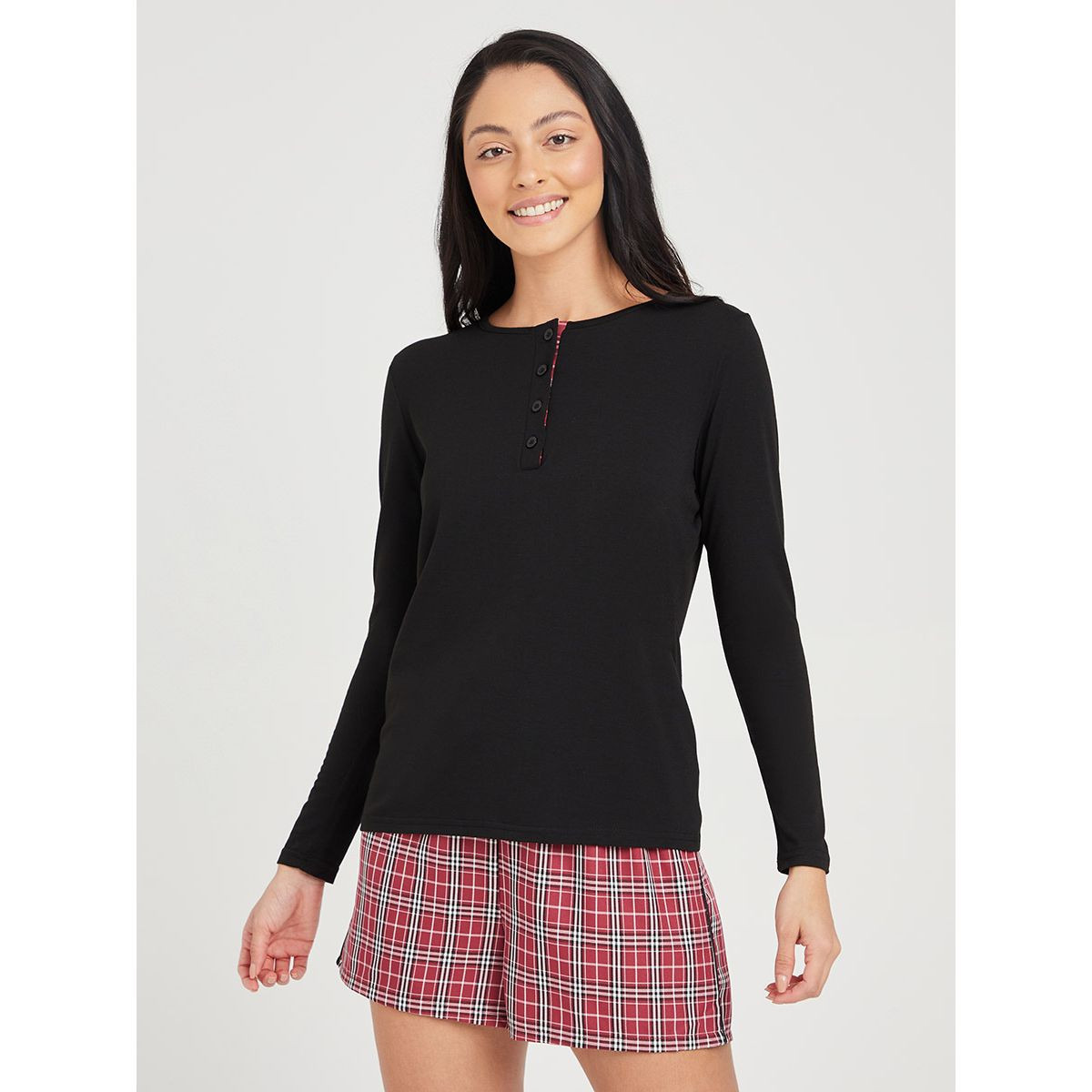 طقم من ( بلوزة باكمام طويلة + شورت ) من ستايلي-women-clothing-nightwear-pyjamas-longsets-image-3