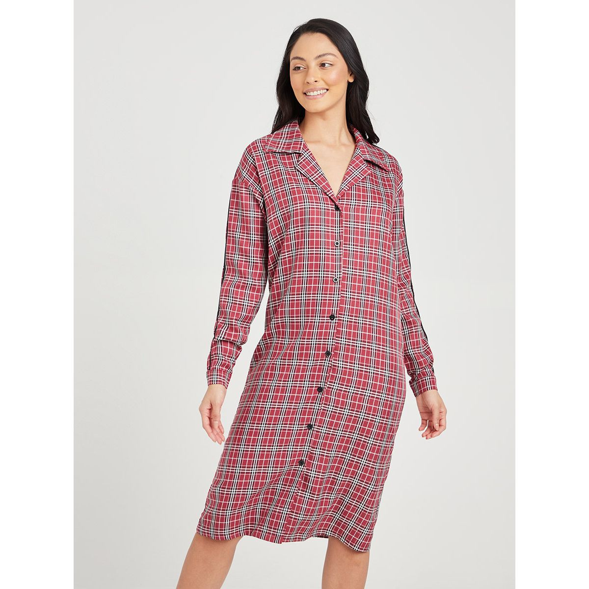 فستان مطبع بمربعات واكمام طويلة من ستايلي-women-clothing-nightwear-nighties-image-1