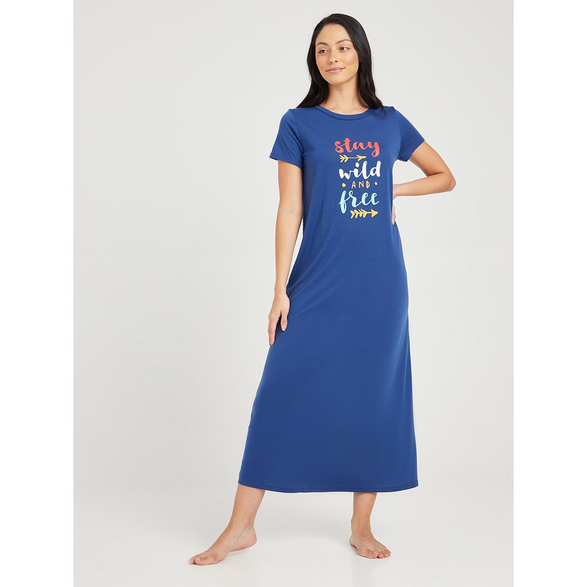 Shop Styli Stay Wild Slogan Print Maxi Sleep T-shirt Dress Online |  Centrepoint UAE