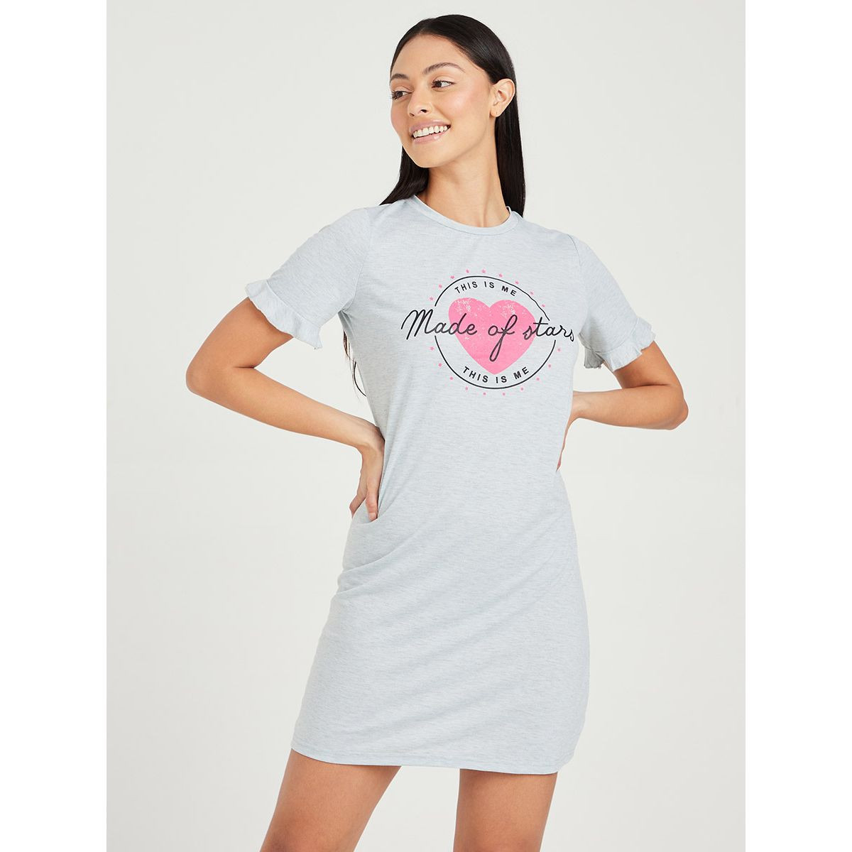 فستان باكمام قصيرة وكشكش من ستايلي-women-clothing-nightwear-nighties-image-3