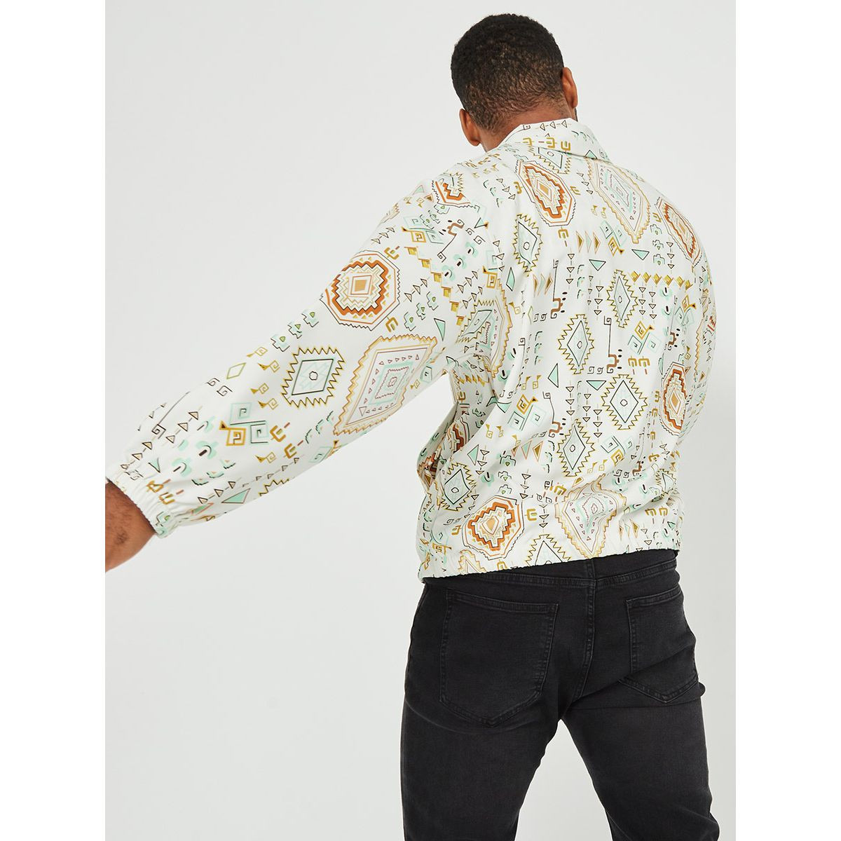 Styli Tribal Print Collared Bomber Jacket with Zip Closure-men-clothing-jacketsandblazers-jackets-image-5