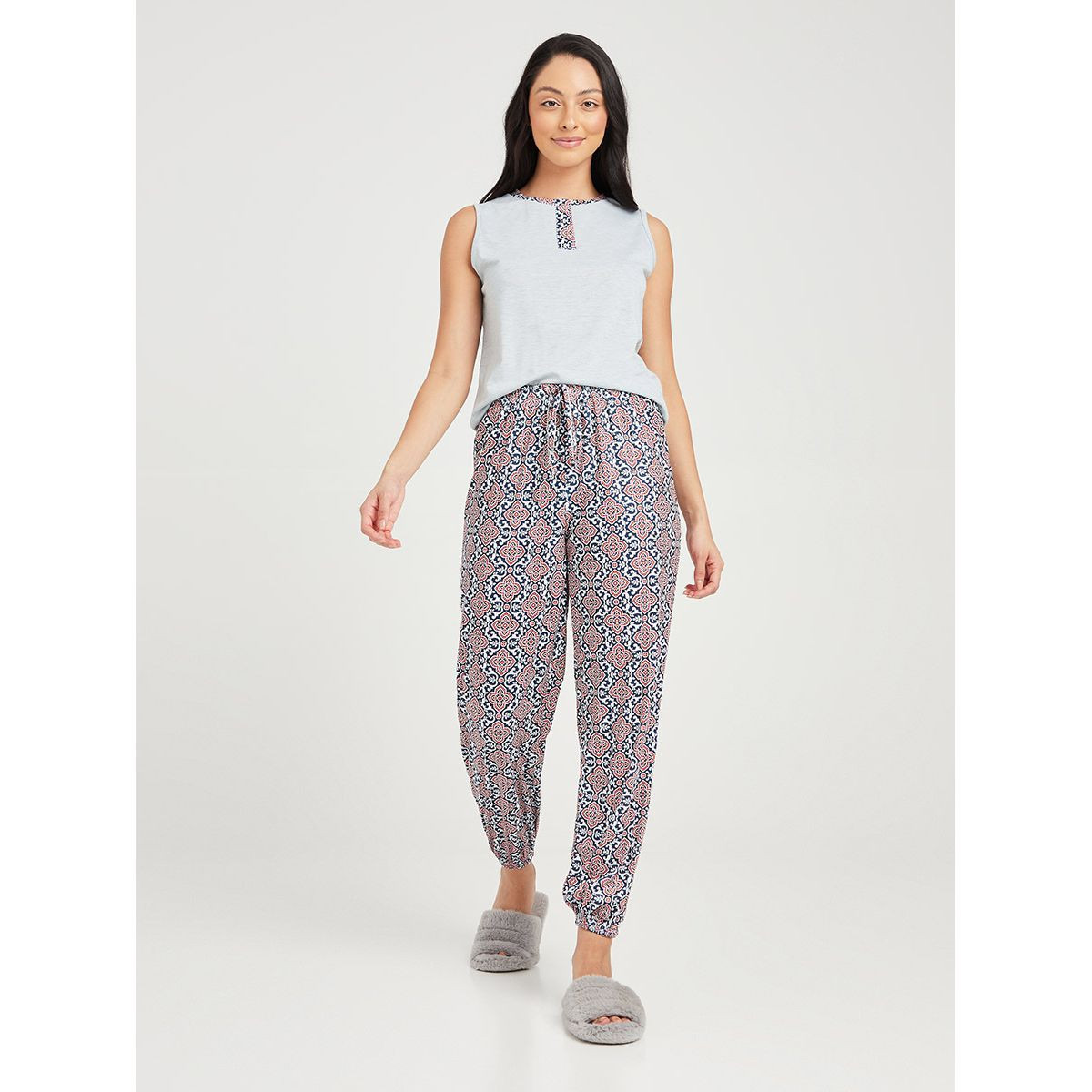 Styli Printed Placket Vest and Cuffed Pyjama Set-women-clothing-nightwear-pyjamas-longsets-image-1