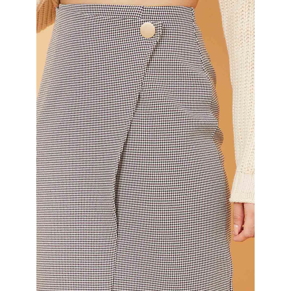 Styli Houndstooth Button Detail Asymmetric Knee Length Skirt-women-clothing-bottoms-skirts-image-3