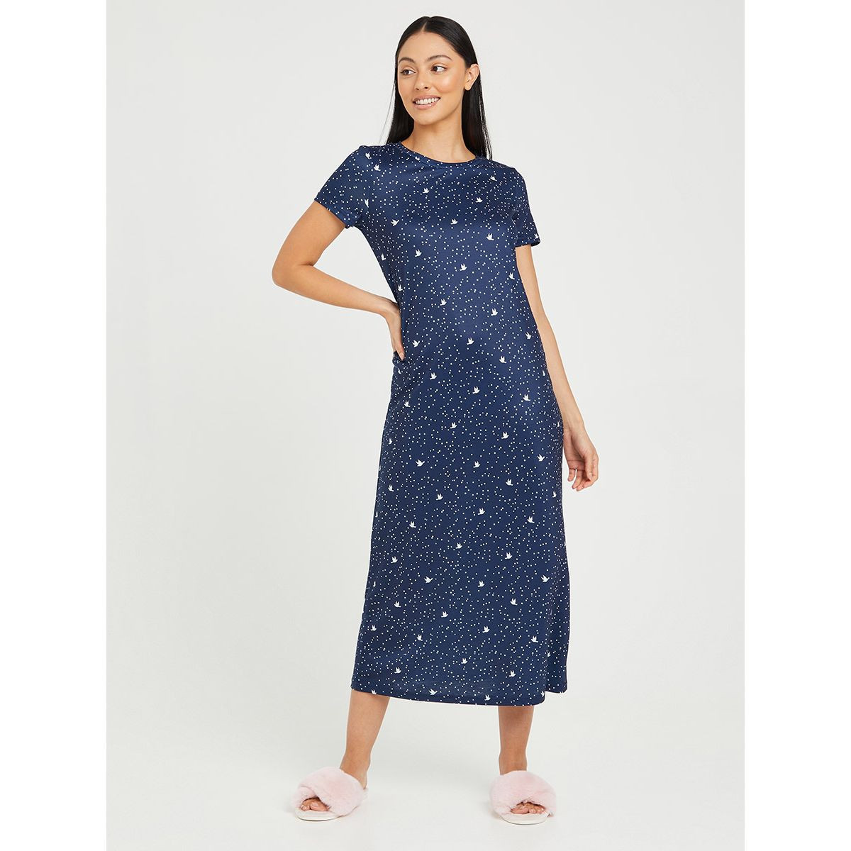 Styli Ditsy AOP Short Sleeves Maxi Sleep T-shirt Dress-women-clothing-nightwear-nighties-image-1