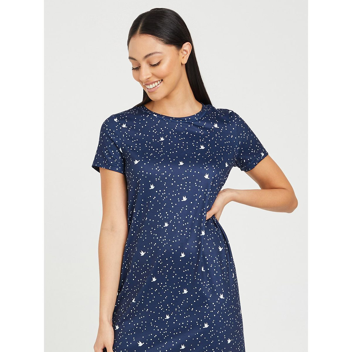 Styli Ditsy AOP Short Sleeves Maxi Sleep T-shirt Dress-women-clothing-nightwear-nighties-image-2