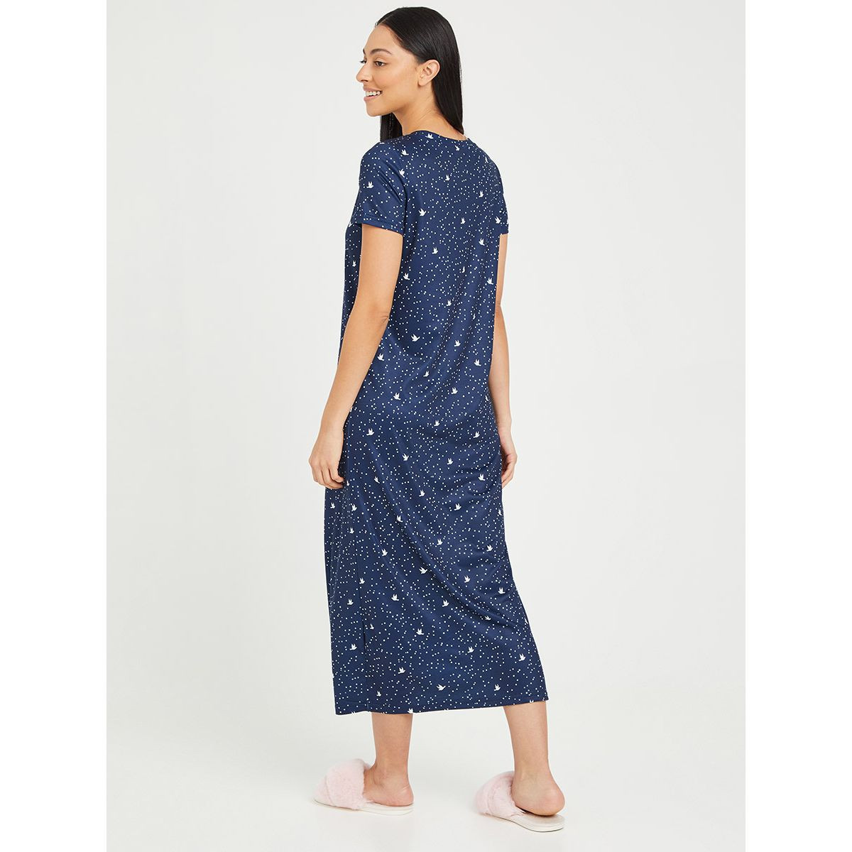 Styli Ditsy AOP Short Sleeves Maxi Sleep T-shirt Dress-women-clothing-nightwear-nighties-image-4