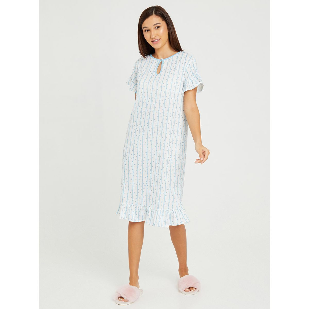فستان ميدي باكمام كشكش من ستايلي-women-clothing-nightwear-nighties-image-1