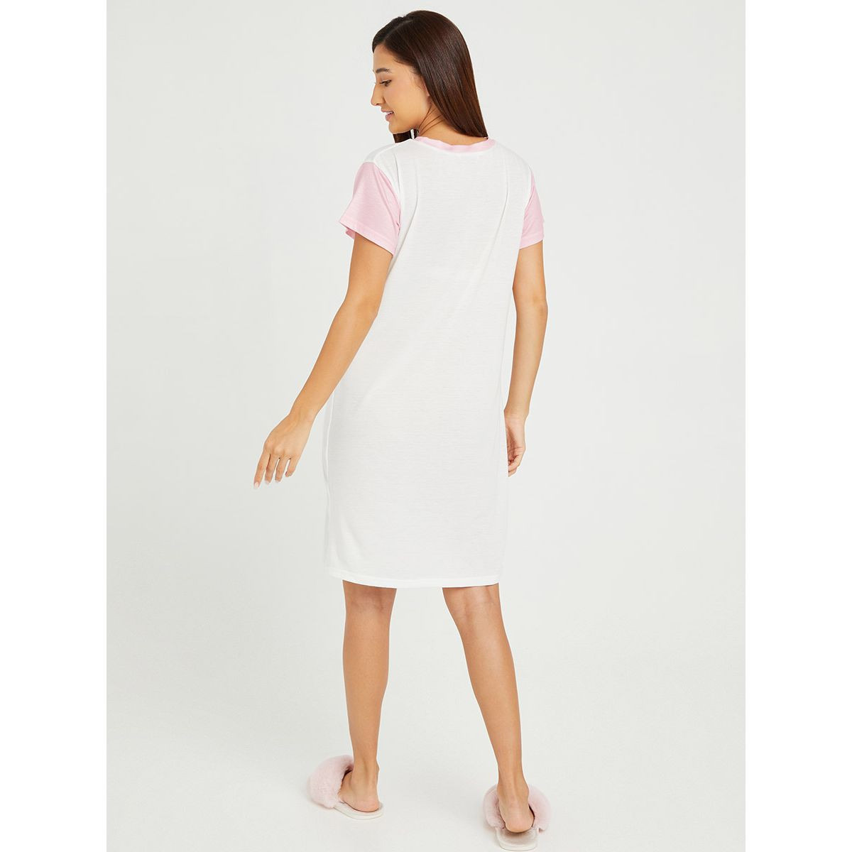 Styli Believe Graphic Print Short Sleeves Knee Length Sleep T-shirt Dress-women-clothing-nightwear-nighties-image-4