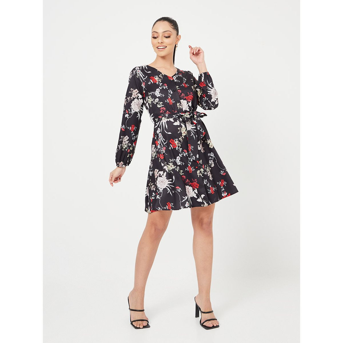 Styli Long Sleeves Floral Print A-Line Mini Dress with Tie Belt-women-clothing-dresses-image-2
