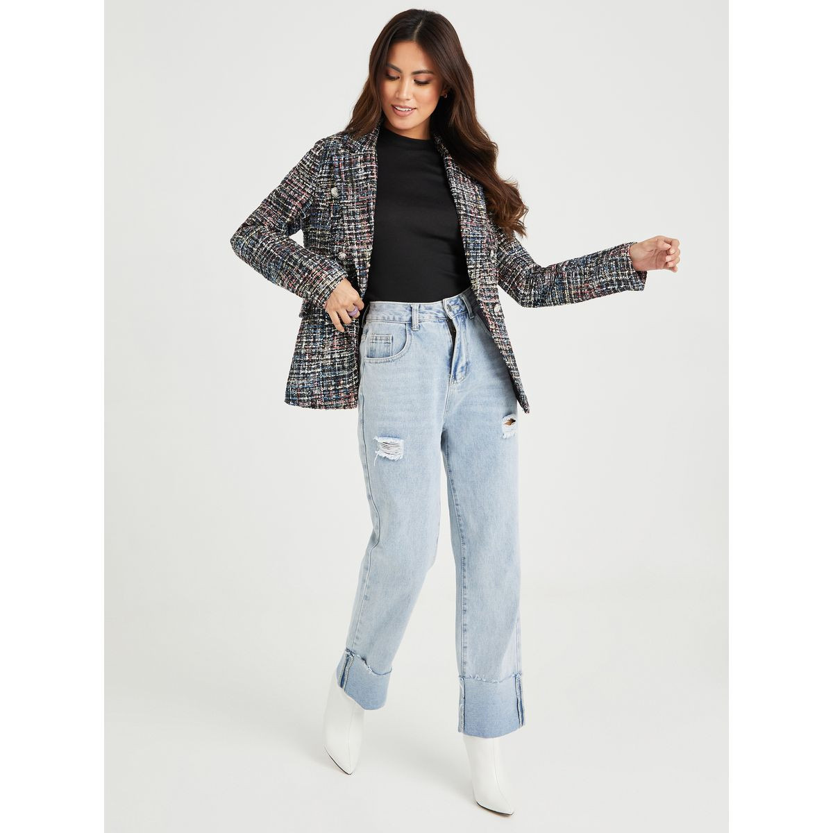 Styli Double Breasted Tweed Short Length Blazer-women-clothing-coatsandjackets-blazers-image-2