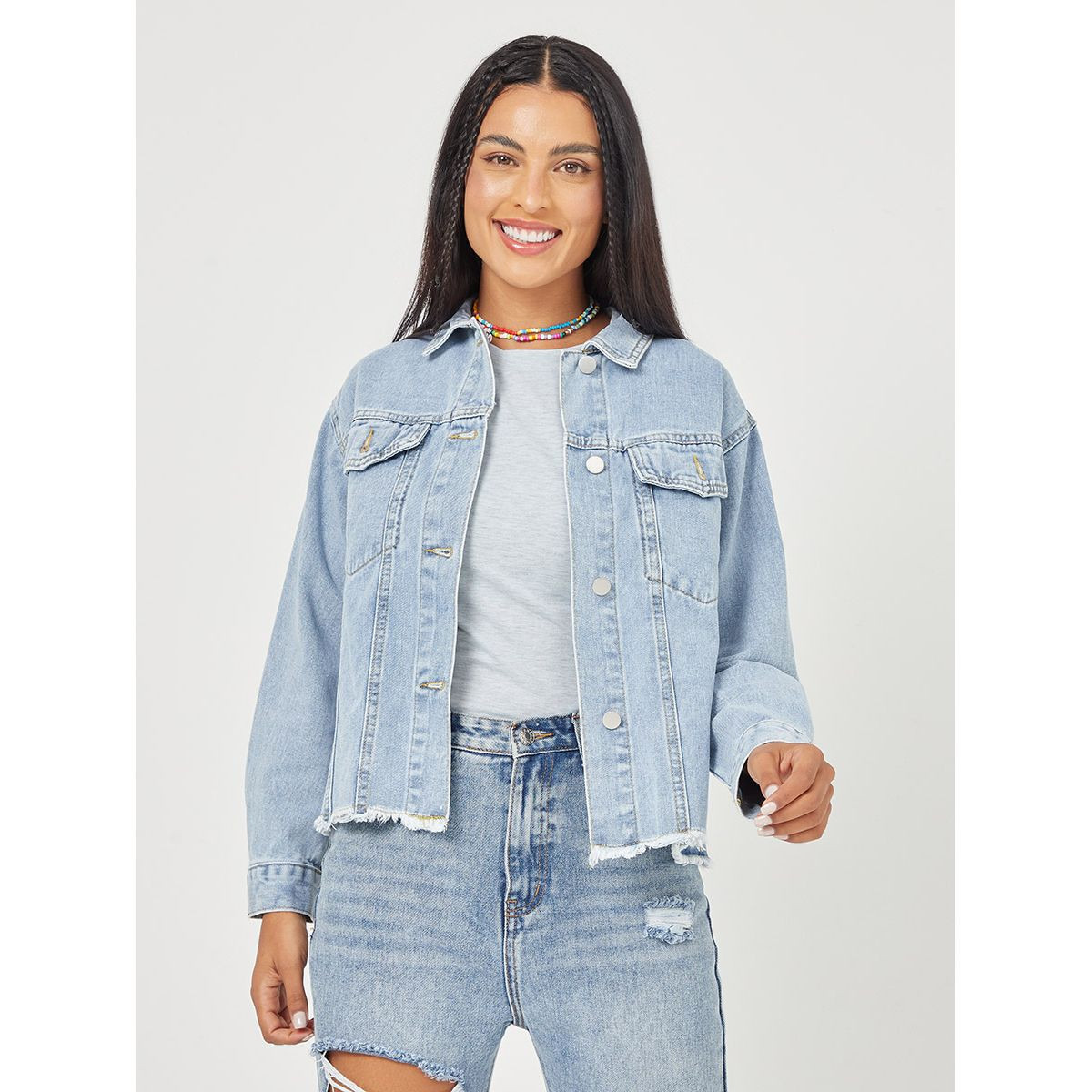 جاكيت دينيم قصير بحواف ممزقة من ستايلي-women-clothing-coatsandjackets-jackets-image-1
