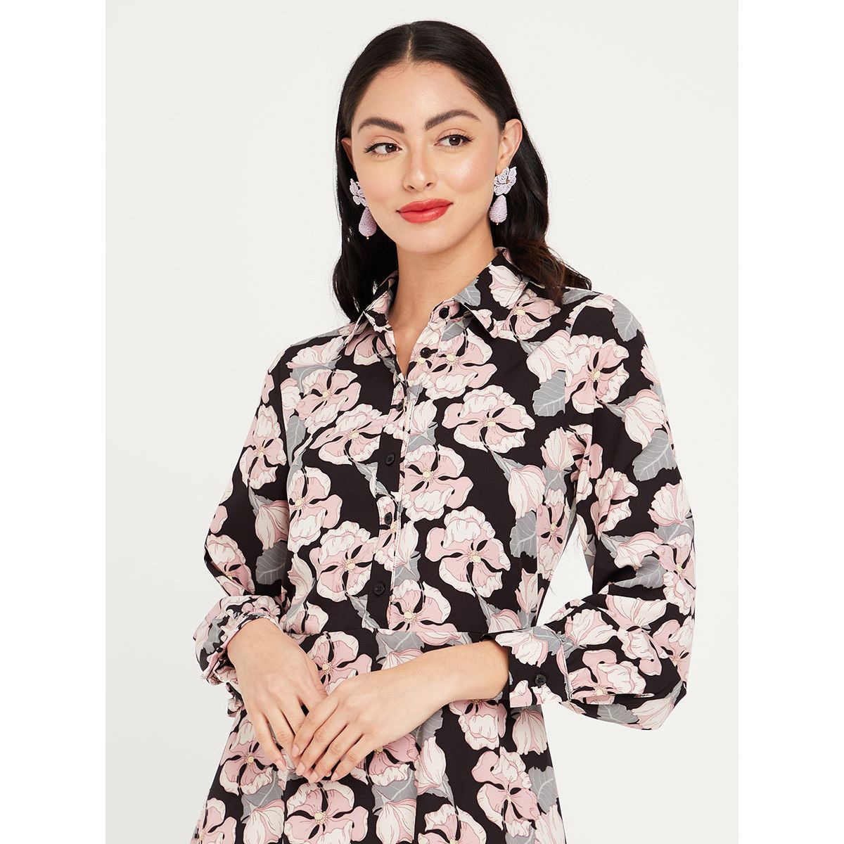 Styli Long Sleeves Floral Print A-Line Maxi Dress with Button Closure-women-clothing-dresses-image-2