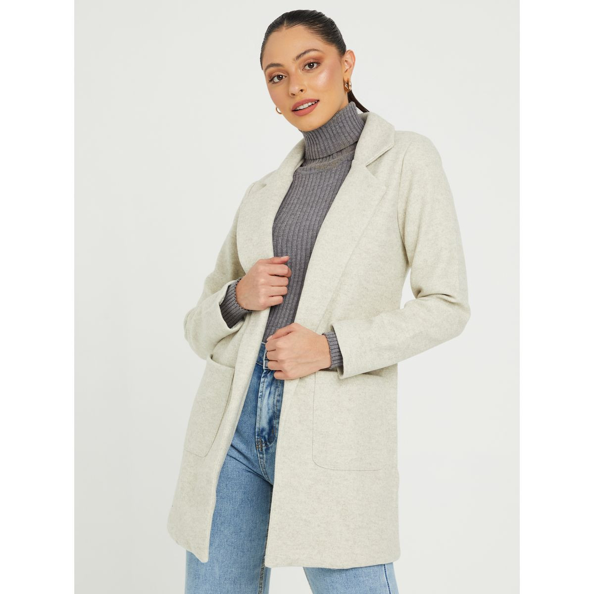 Open front shop wool coat