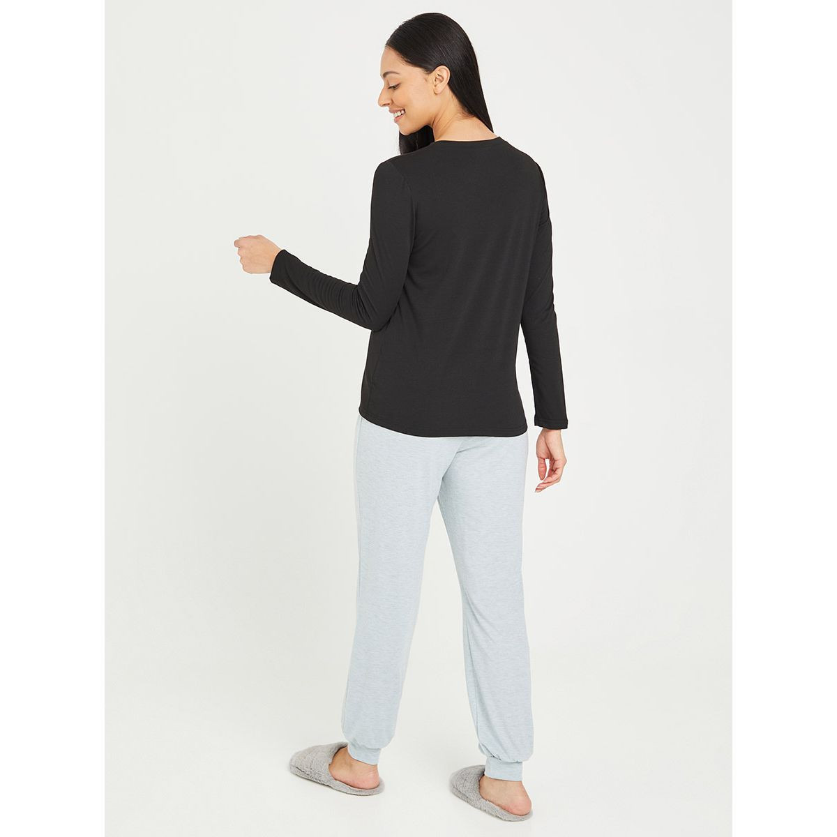 Styli Dreamer Stripe Long Sleeves T-shirt and Solid Cuffed Pyjama Set-women-clothing-nightwear-pyjamas-longsets-image-5