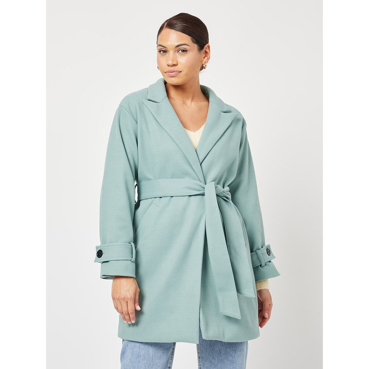 Styli Longline Wool Like Coat with Self Tie Belt-women-winterwear-coatsandjackets-jackets-image-5