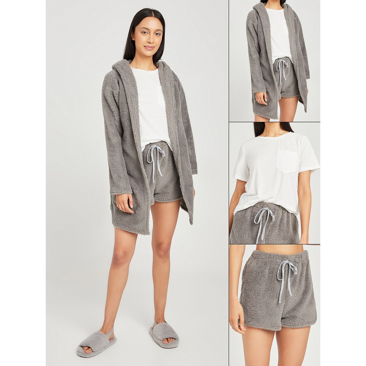 طقم من 3 ( تيشيرت + شورت + روب ) من ستايلي-women-clothing-nightwear-pyjamas-longsets-image-1