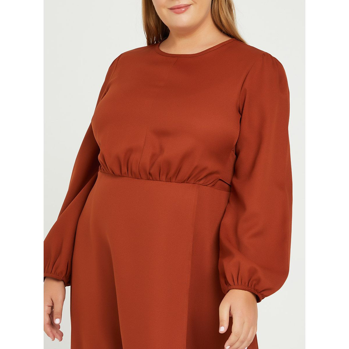 Styli Plus Long Sleeves Tie Waist Detail A-Line Midi Dress-women-clothing-dresses-image-3