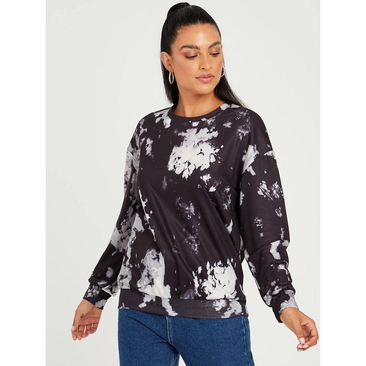 سويت شيرت مطبع بألوان مصبوغة من ستايلي-women-clothing-hoodiesandsweatshirts-sweatshirts-image-1
